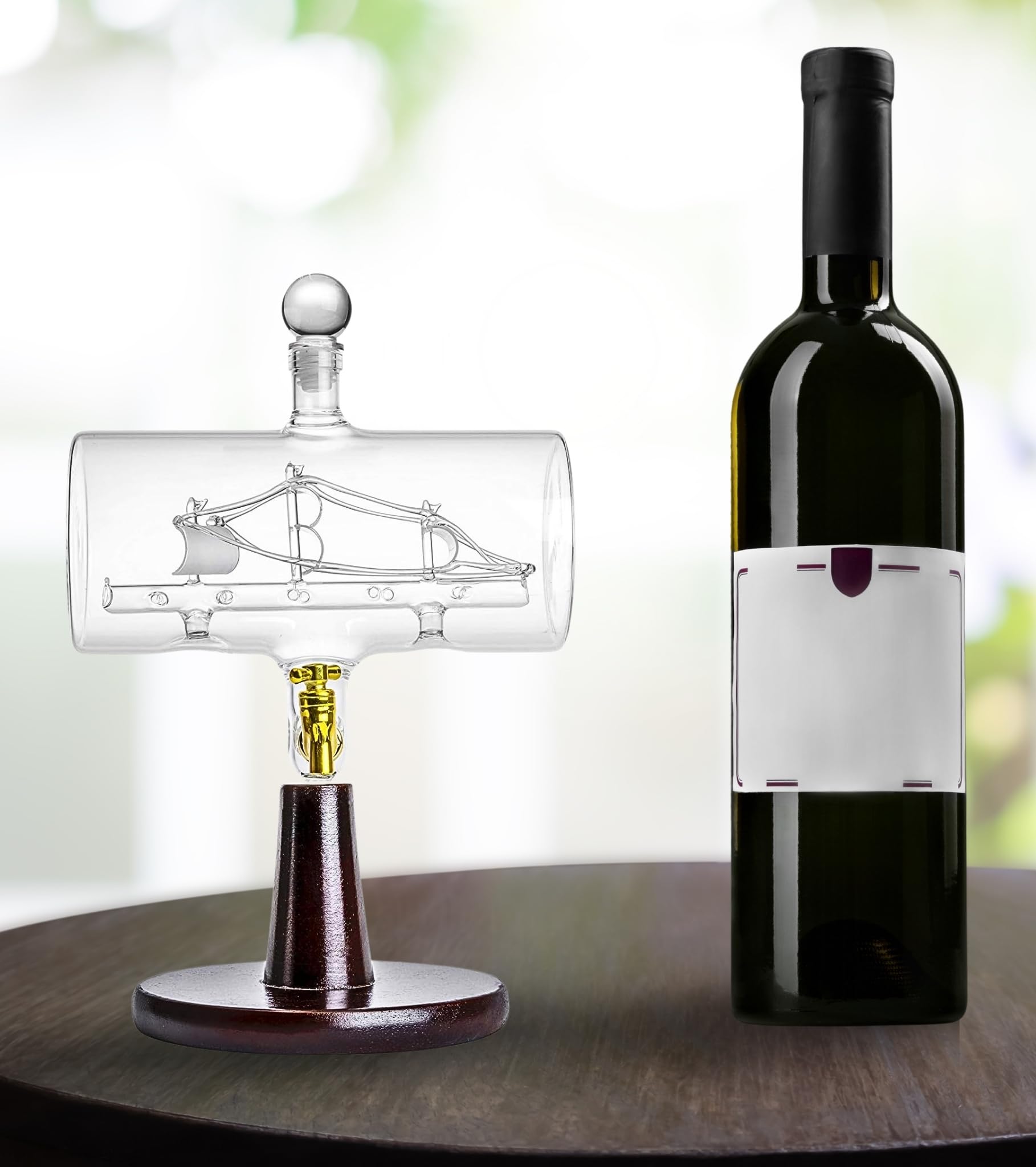 Handmade Glass Whiskey Liquor Decanter - Hand Blown Clear Glass on Stand for All Types of Alcohol and Other Liquids