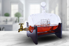 Large 40 Oz 'Barrel' Handmade Whisky Liquor Dispenser Decanter Mega Set with Diamond Glasses