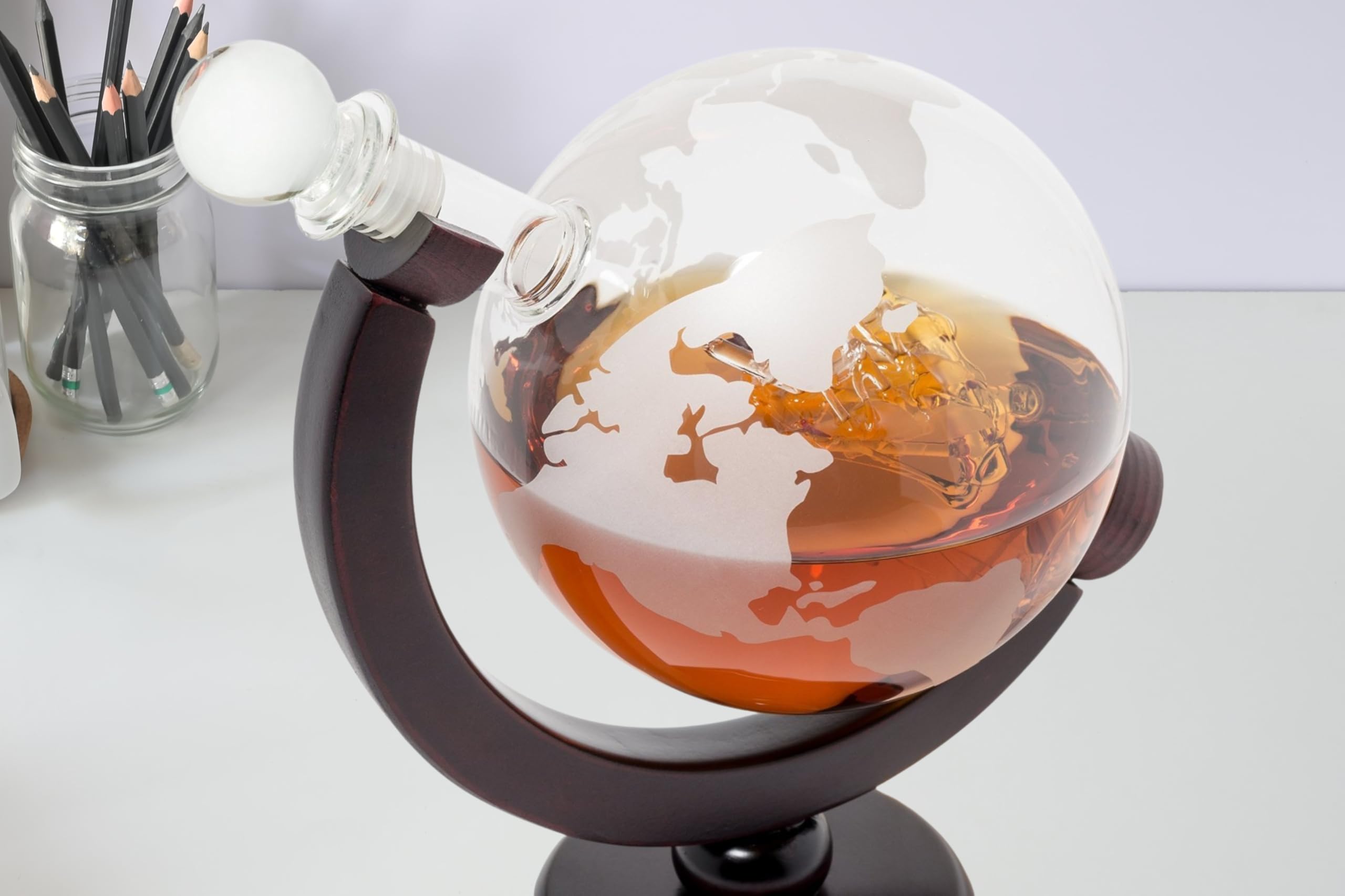 Handmade Glass Whiskey Liquor Decanter - Hand Blown Clear Glass on Stand for All Types of Alcohol and Other Liquids