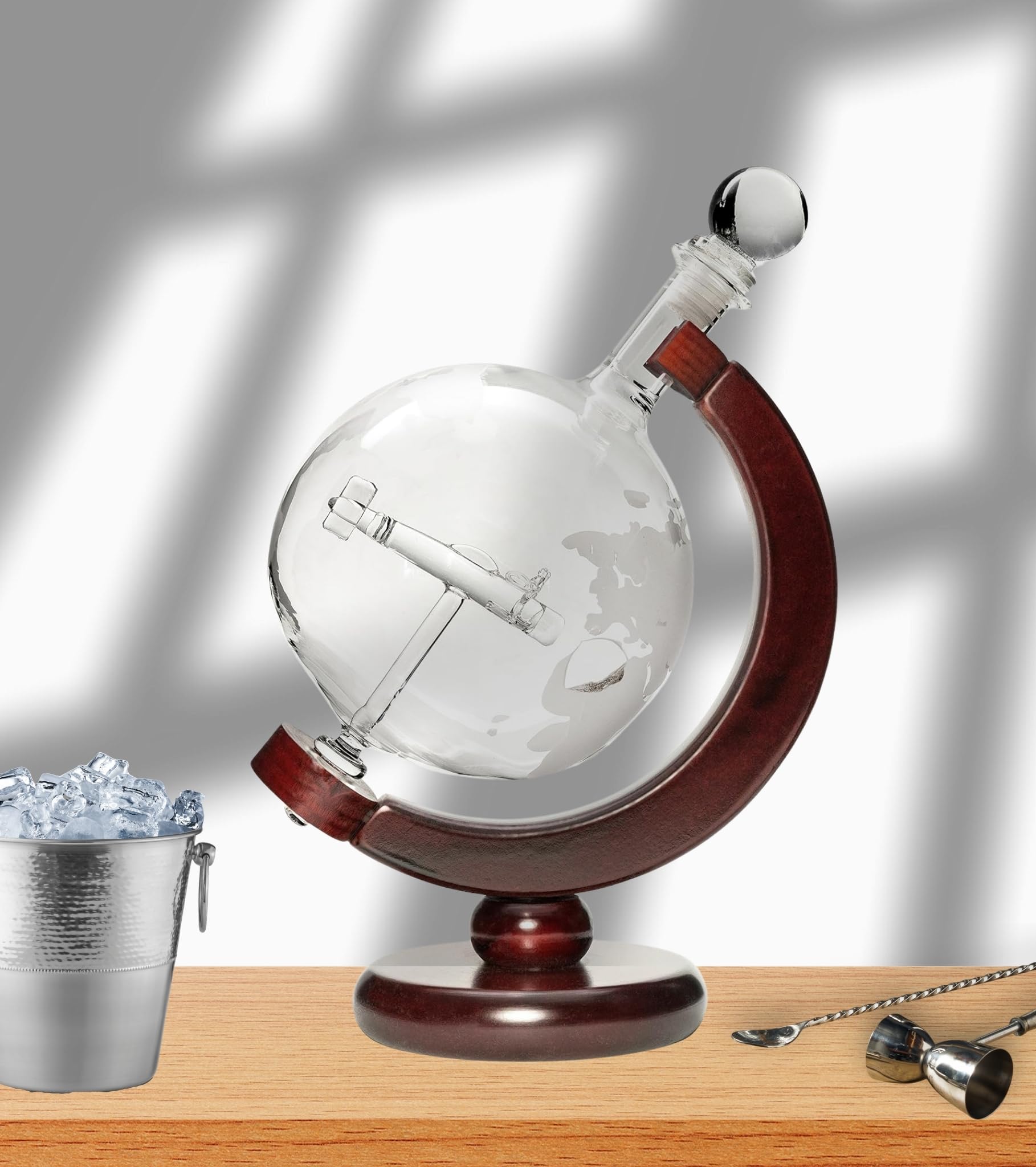 Handmade Glass Whiskey Liquor Decanter - Hand Blown Clear Glass on Stand for All Types of Alcohol and Other Liquids