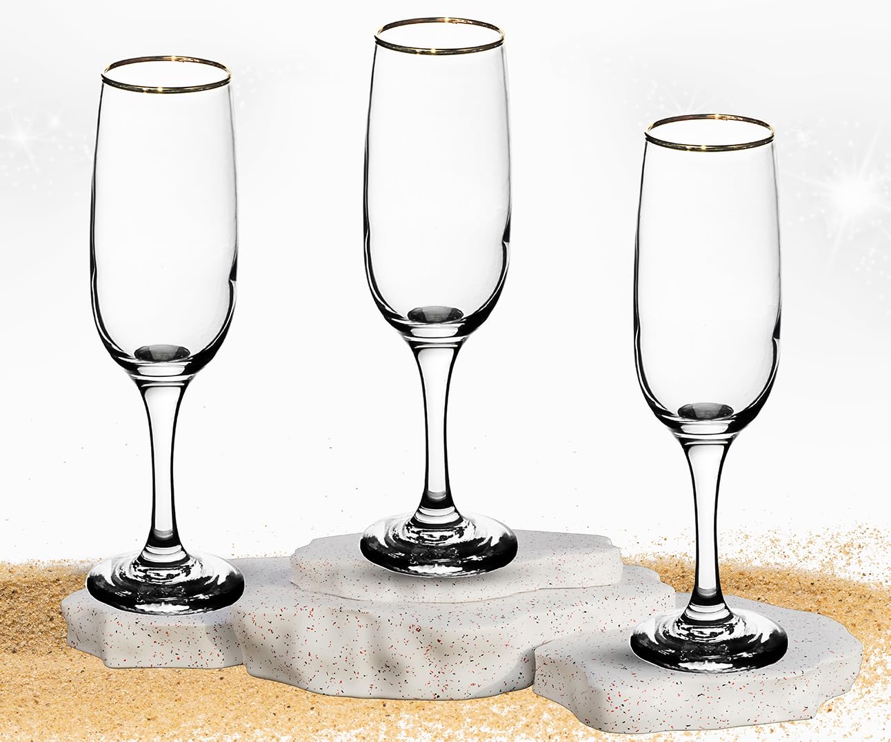 Elegant Flute Stemware, 8 Ounce - Champagne Glass with Gold Rim - Crystal Clear Drinking Glass for Red Wine, Cocktails and Other Beverages - For Home and Bar