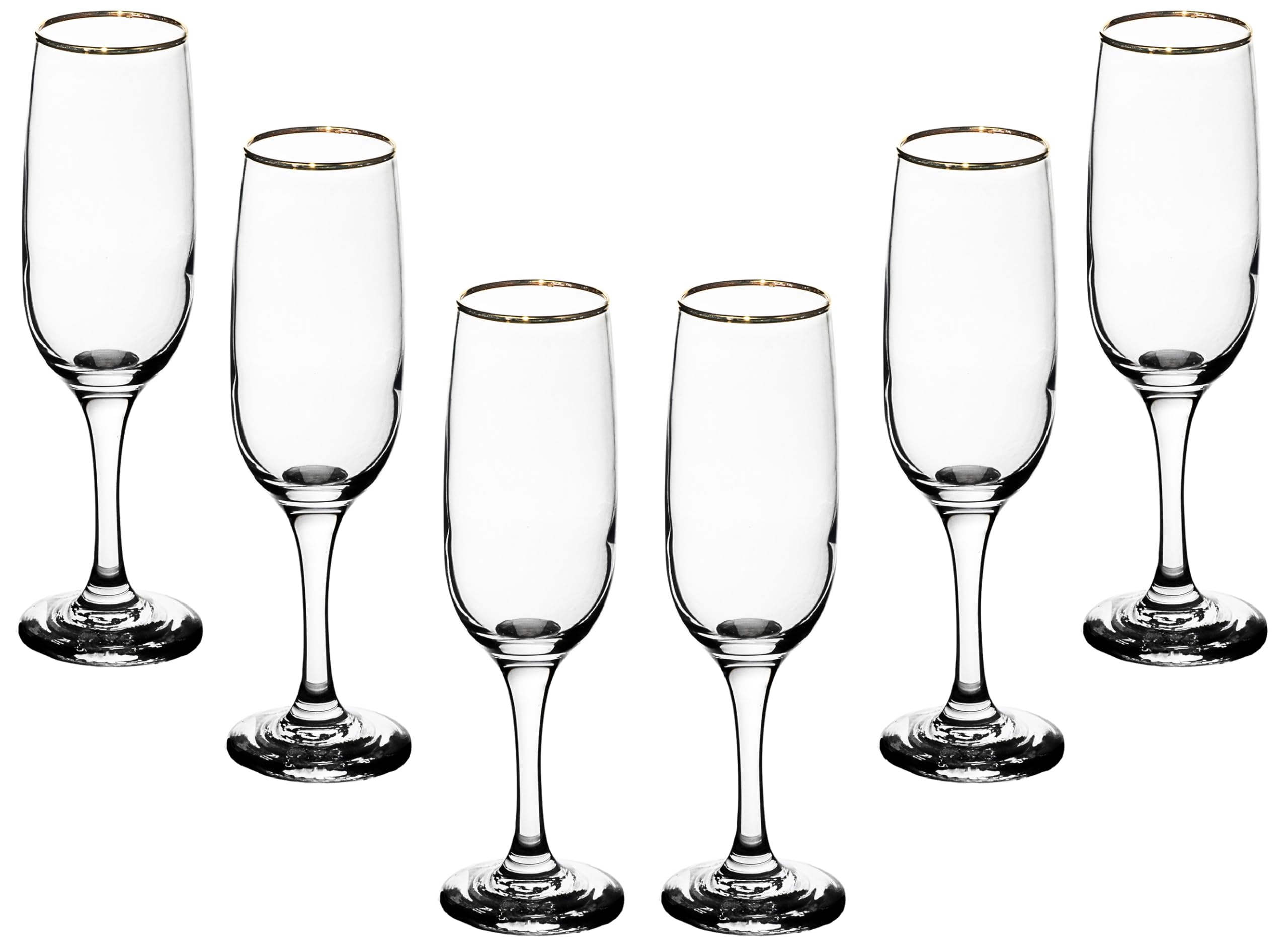 Elegant Flute Stemware, 8 Ounce - Champagne Glass with Gold Rim - Crystal Clear Drinking Glass for Red Wine, Cocktails and Other Beverages - For Home and Bar