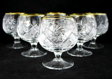 Set of 6 Brandy Snifters, 10oz Hand Made Vintage Russian Cut Crystal With Gold Rim