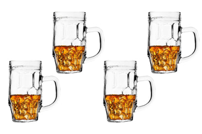 Beer Glasses - 17 Ounce Beer Mugs for Root Beer Floats - Clear Glassware, Dimpled Glass Mugs with Handles, Perfect for Bar Sets, Tankards, American and Scottish Ales, Beer Mug Glasses