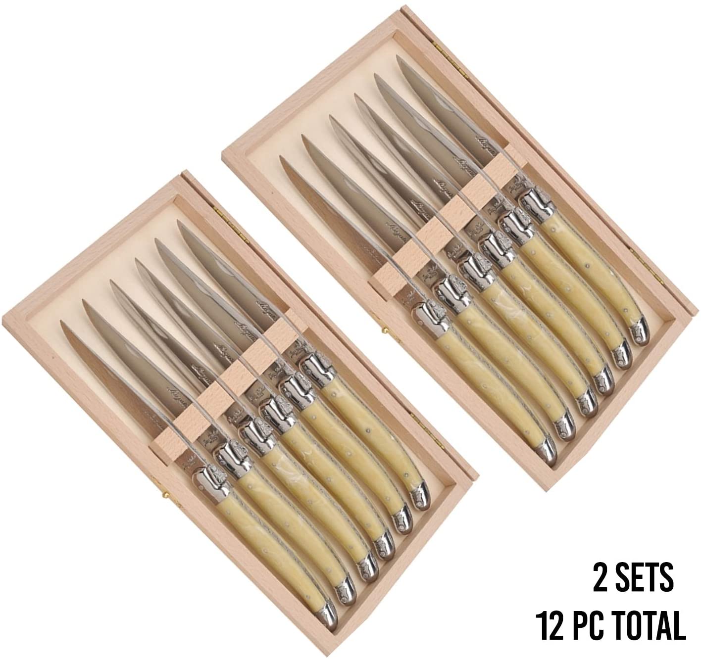 Languiole Stainlees Steel Steak Knives - French Flatware in Wooden Case