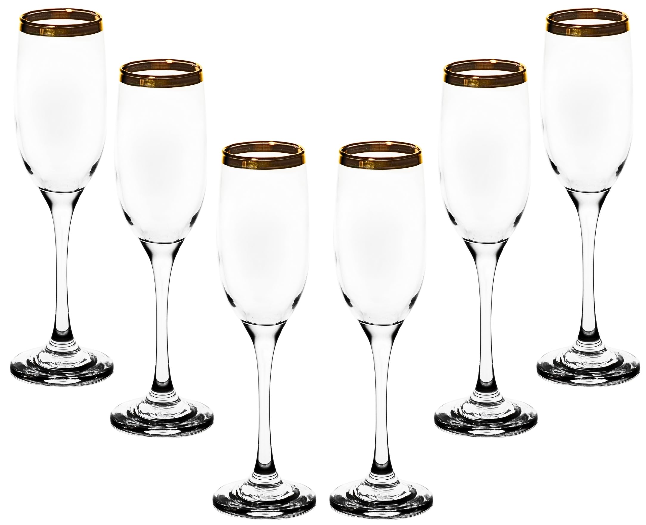 GIFTS PLAZA Champagne Flutes with Gold Rim - Elegant Glassware - 6 oz, Clear Tall Glass for Wine and Toasting - Suitable for Bar, Home, Kitchen and Special Events