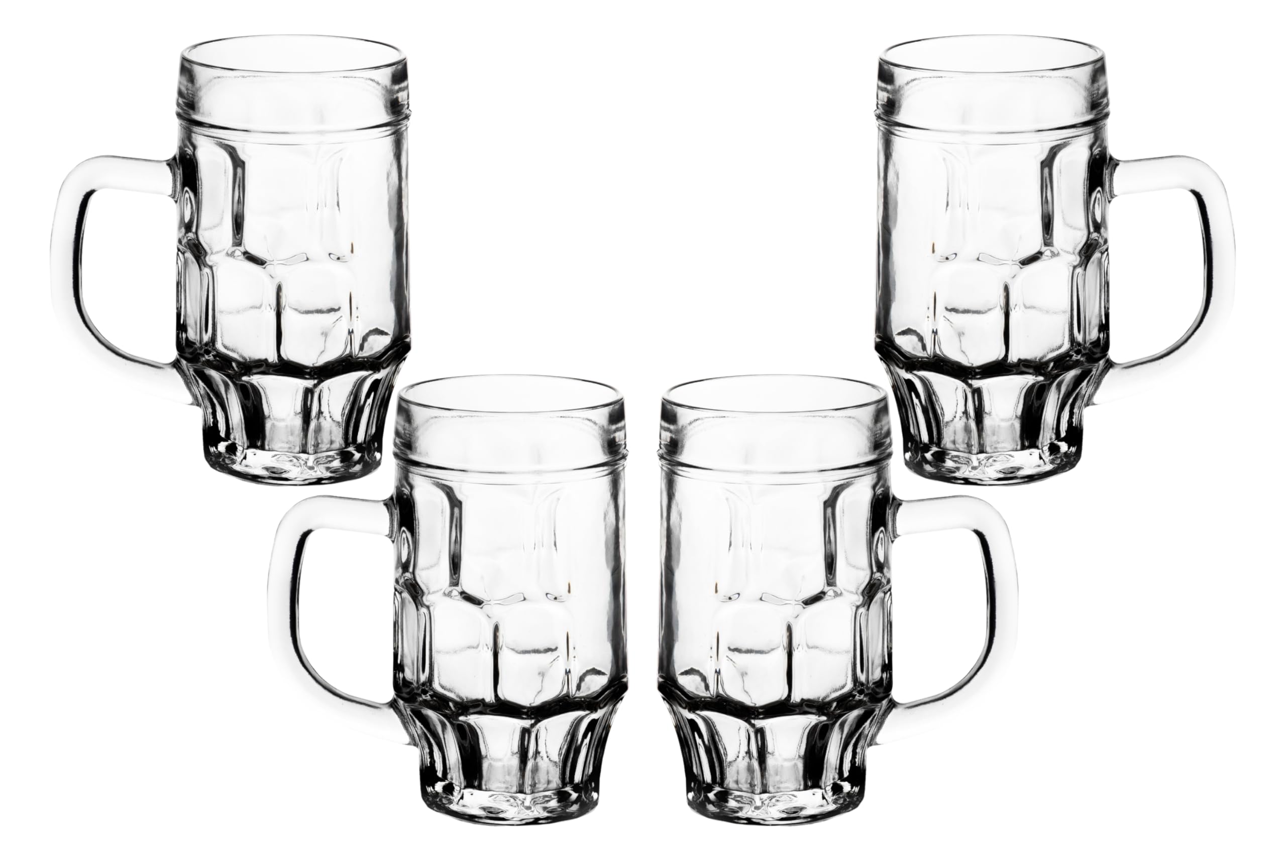 Beer Glasses - 17 Ounce Beer Mugs for Root Beer Floats - Clear Glassware, Dimpled Glass Mugs with Handles, Perfect for Bar Sets, Tankards, American and Scottish Ales, Beer Mug Glasses