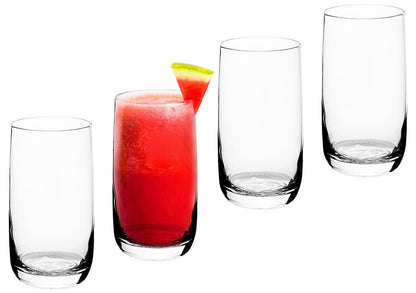 Hiball Drinking Glasses, 12 Ounce - Set of 4, Crystal Clear Tumbler Glass for Water, Juice and Mixed Cocktails Drinks - Drinkware for Home and Bar