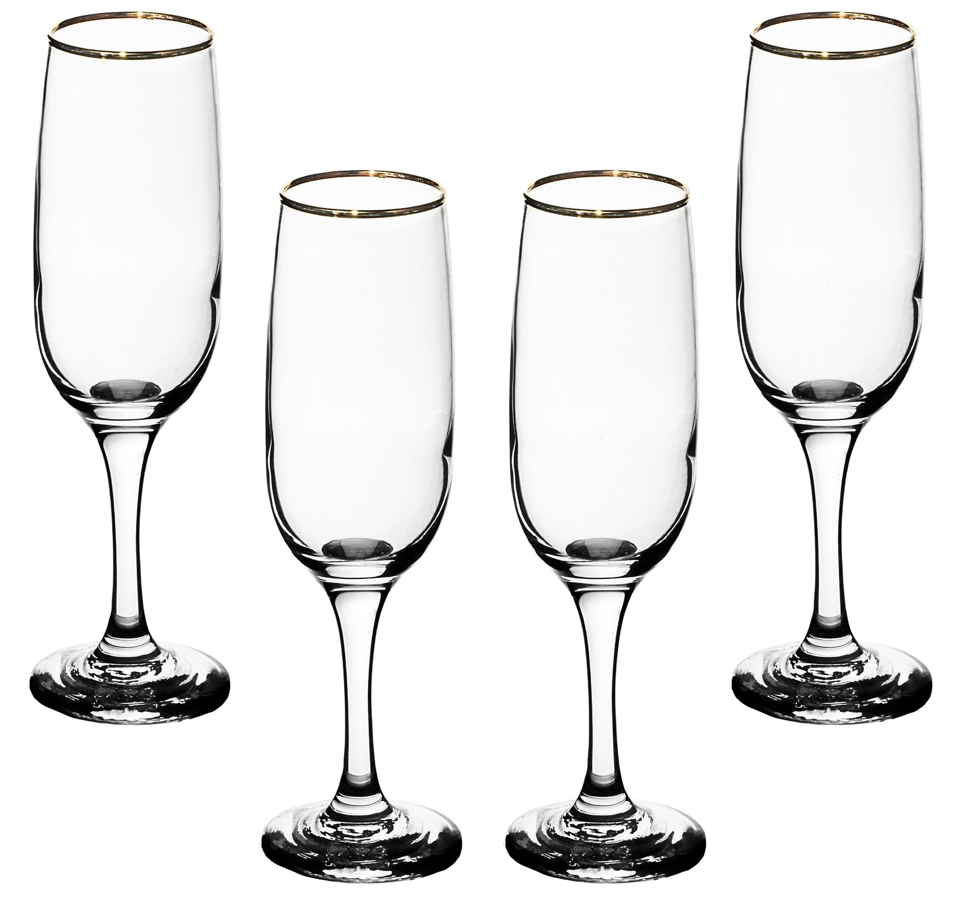 Elegant Flute Stemware, 8 Ounce - Champagne Glass with Gold Rim - Crystal Clear Drinking Glass for Red Wine, Cocktails and Other Beverages - For Home and Bar