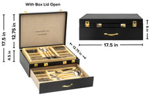 Flatware Set with Wooden Box - 72 PC Service for 12-18/10 Stainless Steel Silverware with Organizer - Luxurious Gold Trim Handle Utensils and Storage Chest - Kitchen and Home Essentials (Verona)