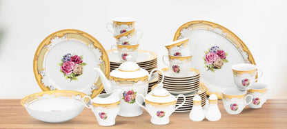 Dinnerware Set for 8 - 49 Piece White Dish - Vintage Porcelain - Plates, Bowls, Cups and Saucers - Luxurious Tableware, Chip Resistant