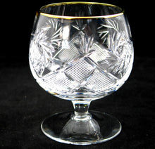 Set of 6 Brandy Snifters, 10oz Hand Made Vintage Russian Cut Crystal With Gold Rim