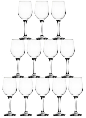 GIFTS PLAZA Crystal Clear Glassware, 13.25 oz - Stemmed Drinking Glasses for White and Red Wine, Juice, Water, Mocktails, and Cocktails - Set of 12 Transparent Drinkware for Every Occasion