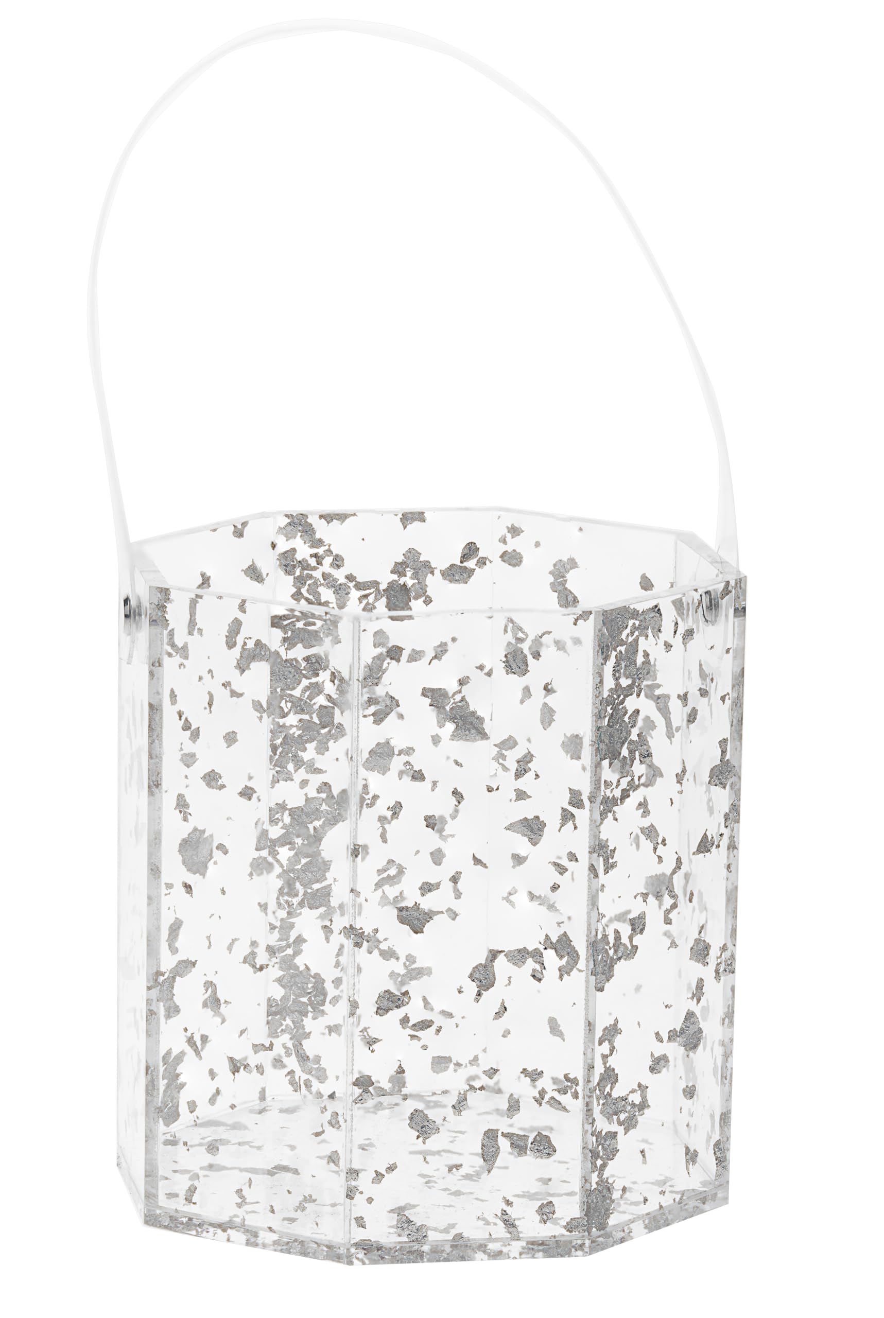 (D) Lucite Ice Bucket Adorned with Luxurious Flakes 5.35 H Hexagon