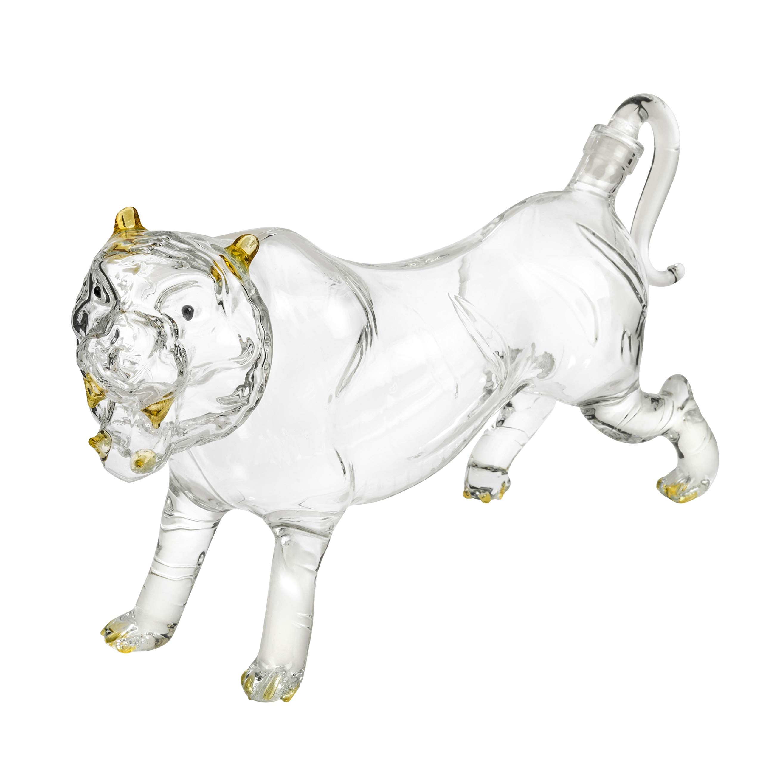 Horse decanter on a styled home bar shelf next to bottles and bar accessories
