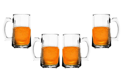 Beer Glasses -14 Ounce Beer Mugs for American and Scottish Ales, Mug Root Beer, Clear Glassware, Modern Glass Mugs with Handles, Ideal for Bar Sets and Tankards