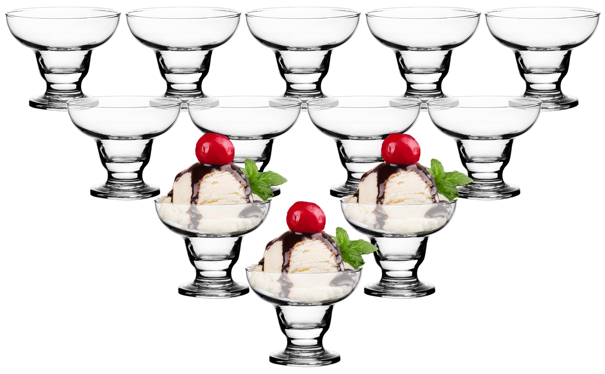 Glass Dessert Bowls - 10 oz Footed Clear Mini Glass Bowls for Ice Cream, Snacks, Trifles and Pudding - Elegant Small Serving Dishes