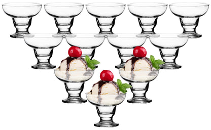 Glass Dessert Bowls - 10 oz Footed Clear Mini Glass Bowls for Ice Cream, Snacks, Trifles and Pudding - Elegant Small Serving Dishes