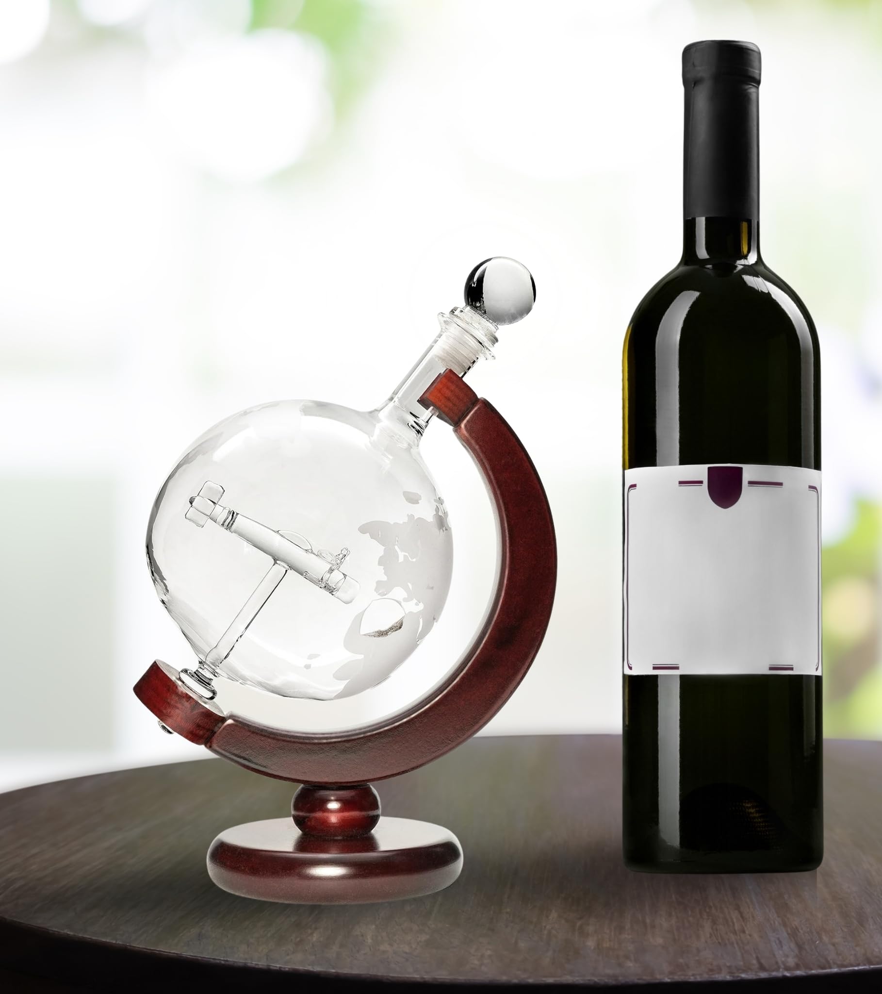 Handmade Glass Whiskey Liquor Decanter - Hand Blown Clear Glass on Stand for All Types of Alcohol and Other Liquids