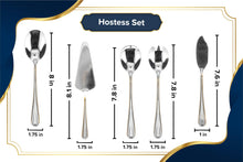 5 Piece Hostess Set - Serving Utensil Set - 18/10 Stainless Steel Silverware - Luxurious Handle with Gold Detailing - Elegant Silver and Gold Flatware Hostess Serveware (Verona)