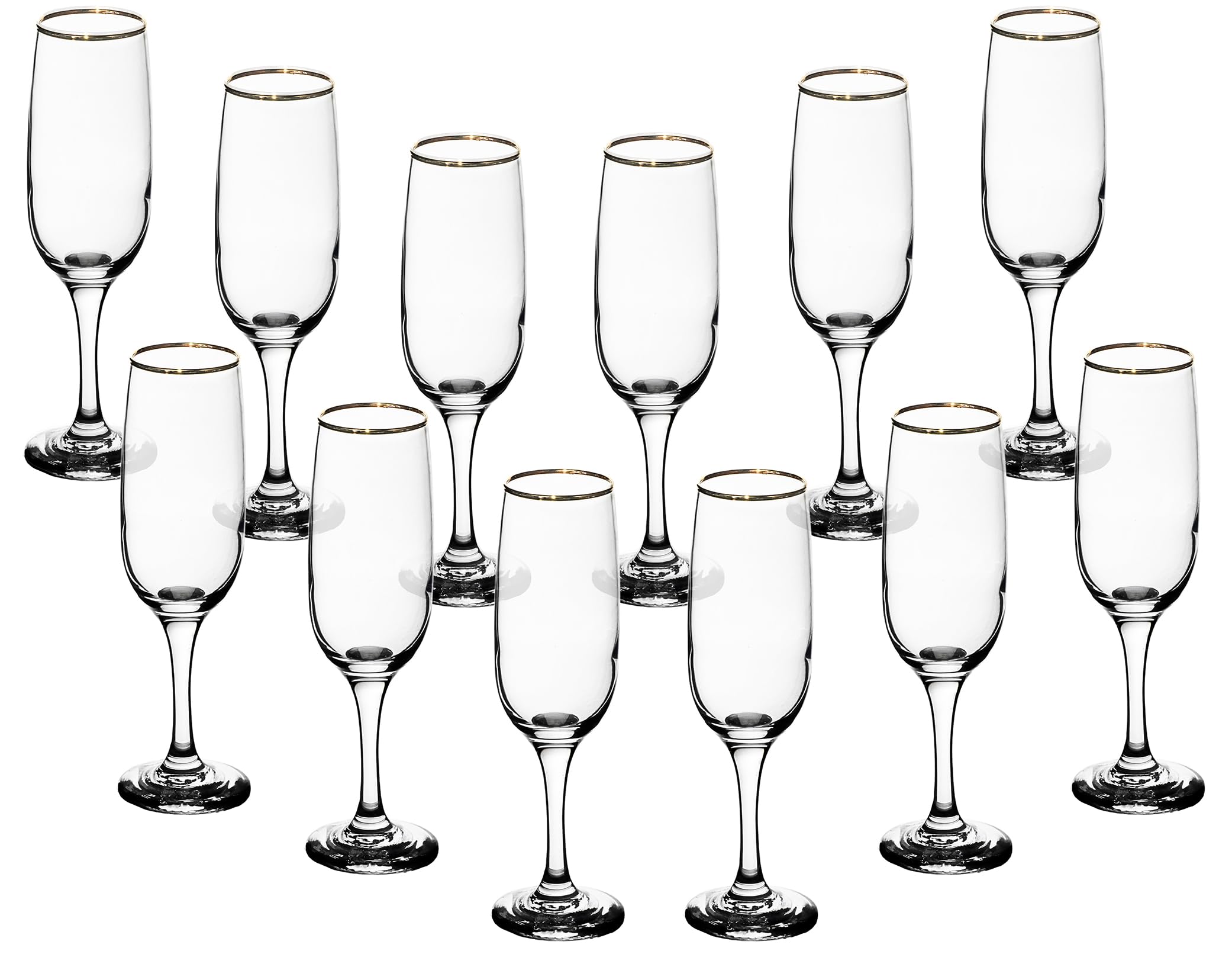 Elegant Flute Stemware, 8 Ounce - Champagne Glass with Gold Rim - Crystal Clear Drinking Glass for Red Wine, Cocktails and Other Beverages - For Home and Bar