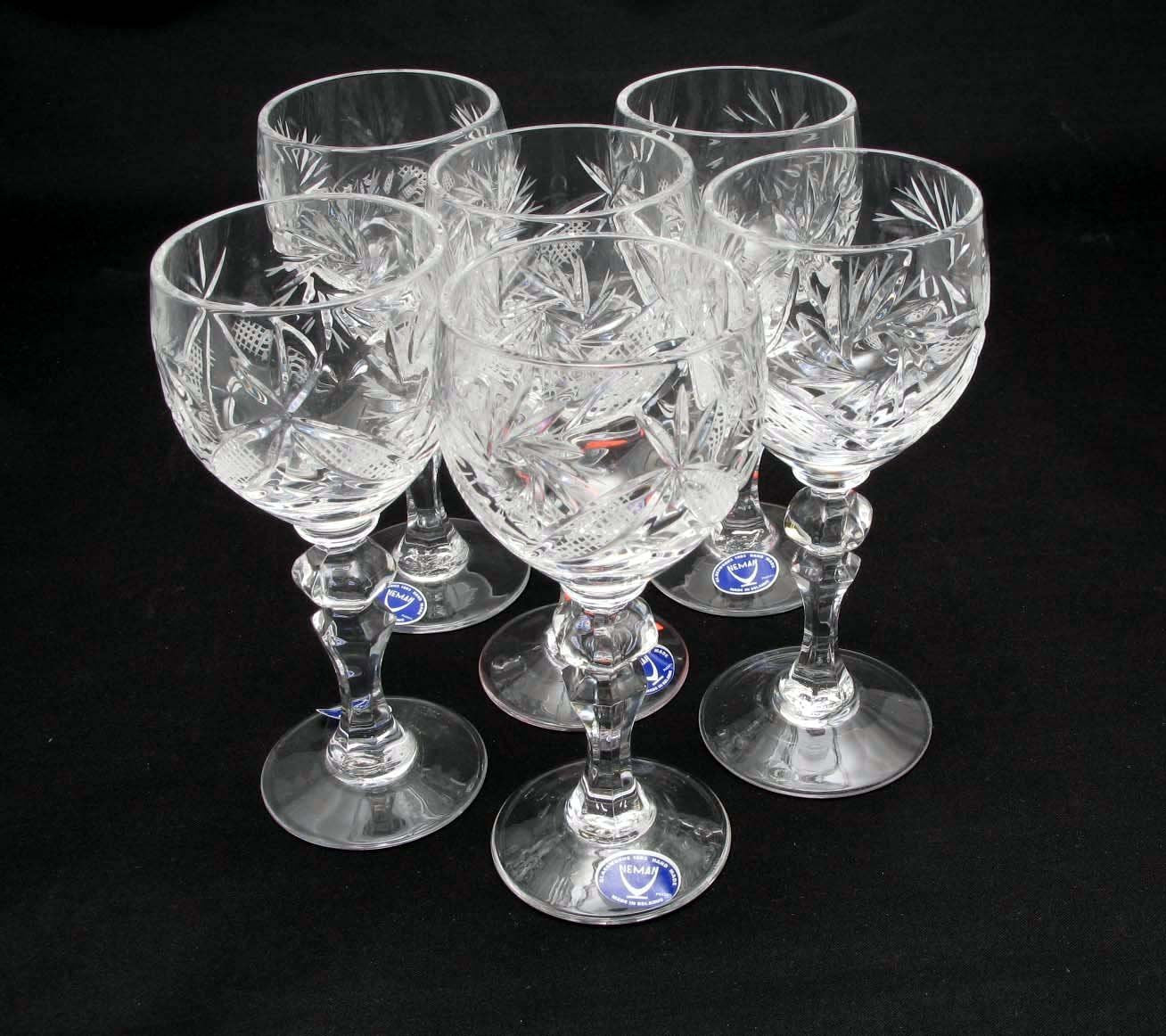 Set of 6 Hand Made Vintage Cut Crystal Glasses on a Stem 2 oz