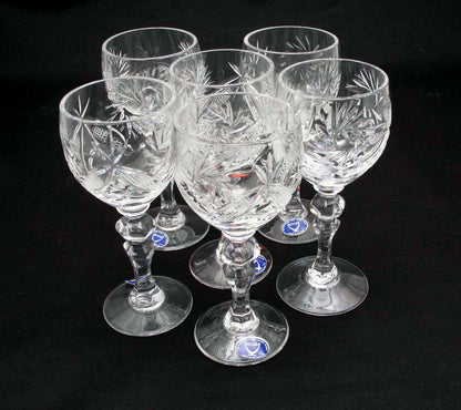 Set of 6 Hand Made Vintage Cut Crystal Glasses on a Stem 2 oz