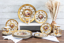 Royalty Porcelain Dinnerware Set - 16 Piece Dish Set for 4 - Luxurious Hand-Painted Ceramic - Gorgeous Premium Kitchen Dishes, Porcelain Dinnerware Sets, Classic White Kitchen Set (White and Gold)