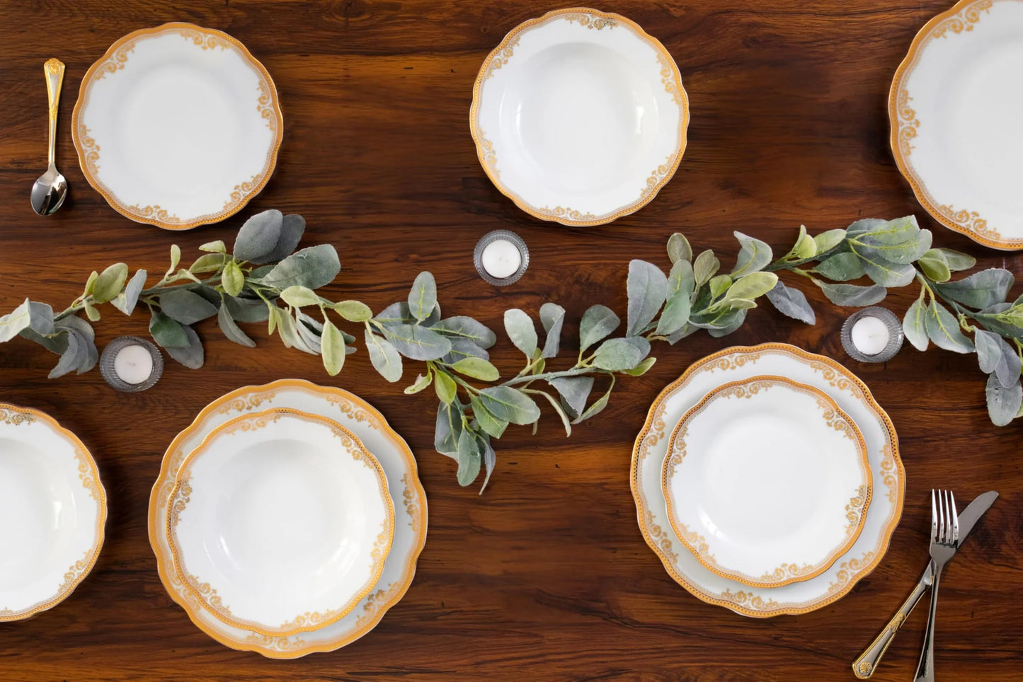 Dinnerware Set for 8 - 49 Piece White Dish - Vintage Porcelain - Plates, Bowls, Cups and Saucers - Luxurious Tableware, Chip Resistant