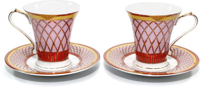 Royalty Porcelain 2pc Rococo Collection RED Tea or Coffee 9 Oz Cup / Mug Set, 24K Gold-Plated Ornament