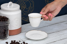 Espresso Coffee Cups and Saucers - Elegant White Porcelain 12 Piece, 3 oz Mini Cup Set with Gold Rim, Turkish Coffee Cup Set, Perfect for Coffee Bars, Kitchen, Espresso Machines