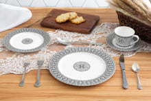 Dinnerware Set for 4-16 Piece Porcelain Dishes - Gorgeous White and Silver Intricate Geometric Mosaic Design - Premium Kitchen Set - For Everyday Use and Formal Occasions (16 Piece Set)