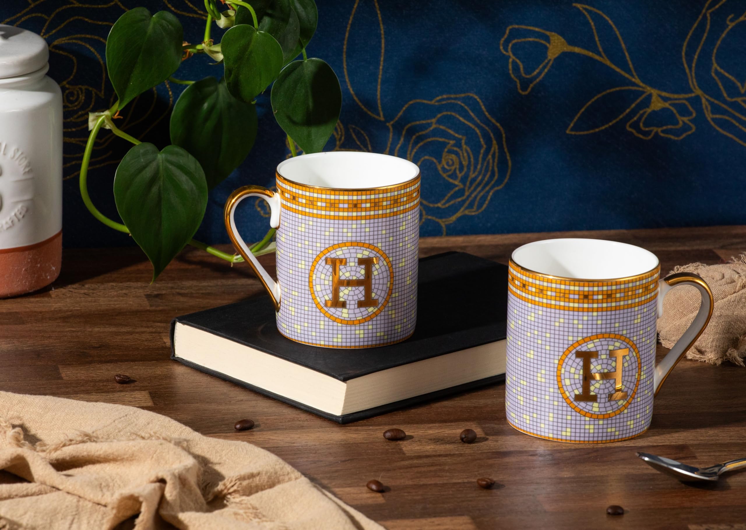 Coffee Mugs Set of 2 - Bone China Mugs with Mosaic Pattern Fancy Mugs for Coffee, Tea, or Drinking 10 Oz for Daily use, a Gift or all Occasions