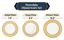 20 Piece Greek Key Gold Decorated Dinner Set for 4, Fine Porcelain