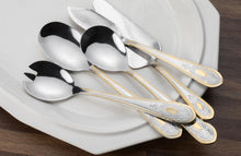 5 Piece Hostess Set - 18/10 Stainless Steel Serving Utensil Set - Gorgeous Floral Handle with Gold Detailing - Dishwasher Safe - Silver and Gold Flatware Hostess Serveware (Amalfi)