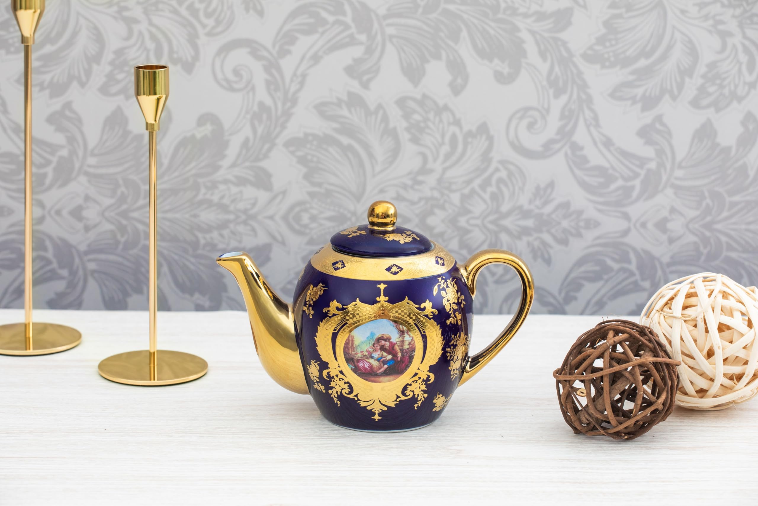 Royalty Porcelain cobalt blue teapot styled on a table set for a formal afternoon tea party