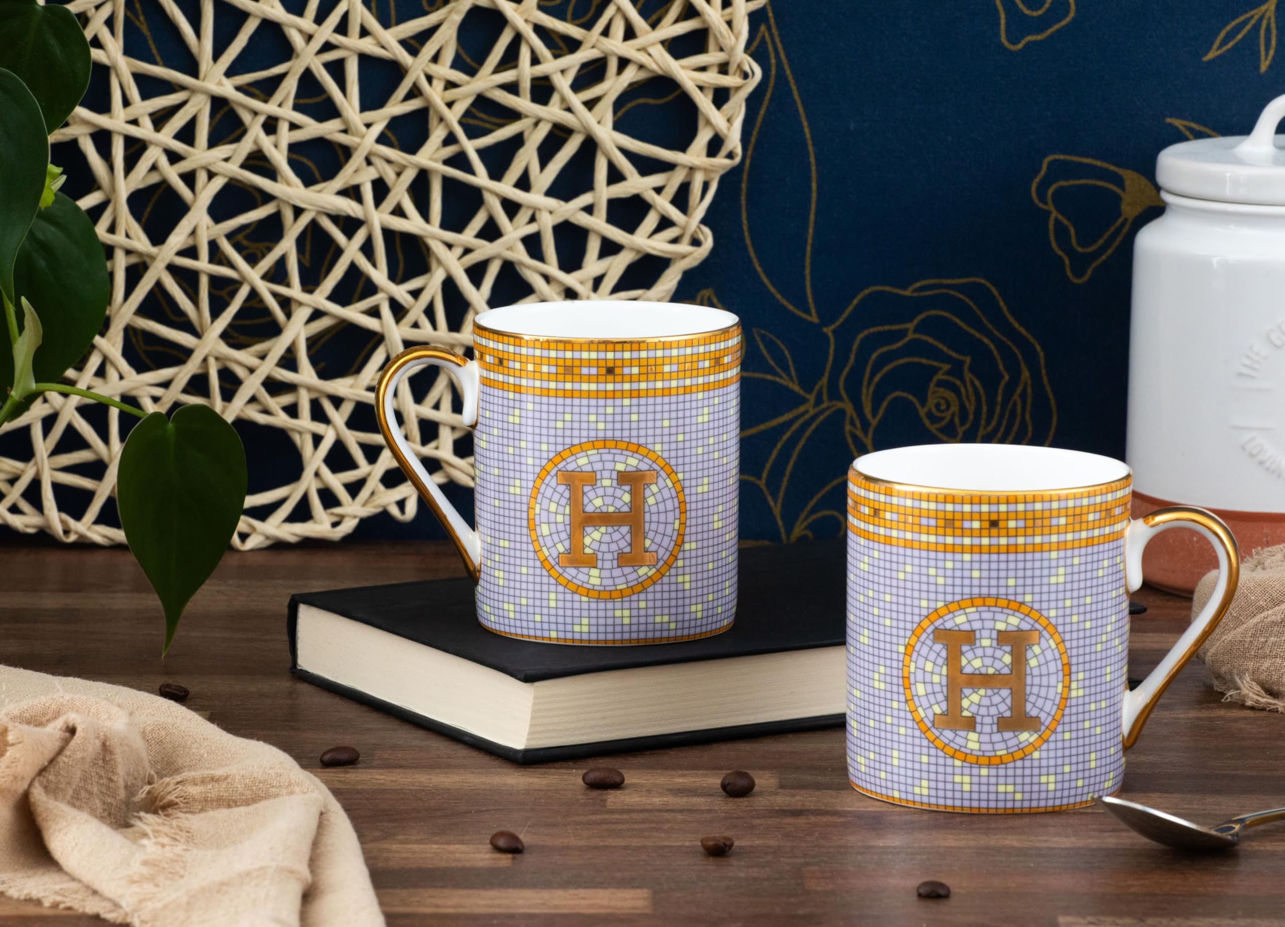 Coffee Mugs Set of 2 - Bone China Mugs with Mosaic Pattern Fancy Mugs for Coffee, Tea, or Drinking 10 Oz for Daily use, a Gift or all Occasions