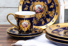 Royalty Porcelain Dinnerware Set - 16 Piece Dish Set for 4 - Luxurious Hand-Painted Ceramic - Gorgeous Premium Kitchen Dishes, Porcelain Dinnerware Sets, Classic Kitchen Set (Blue and Gold)