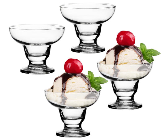 Glass Dessert Bowls - 10 oz Footed Clear Mini Glass Bowls for Ice Cream, Snacks, Trifles and Pudding - Elegant Small Serving Dishes