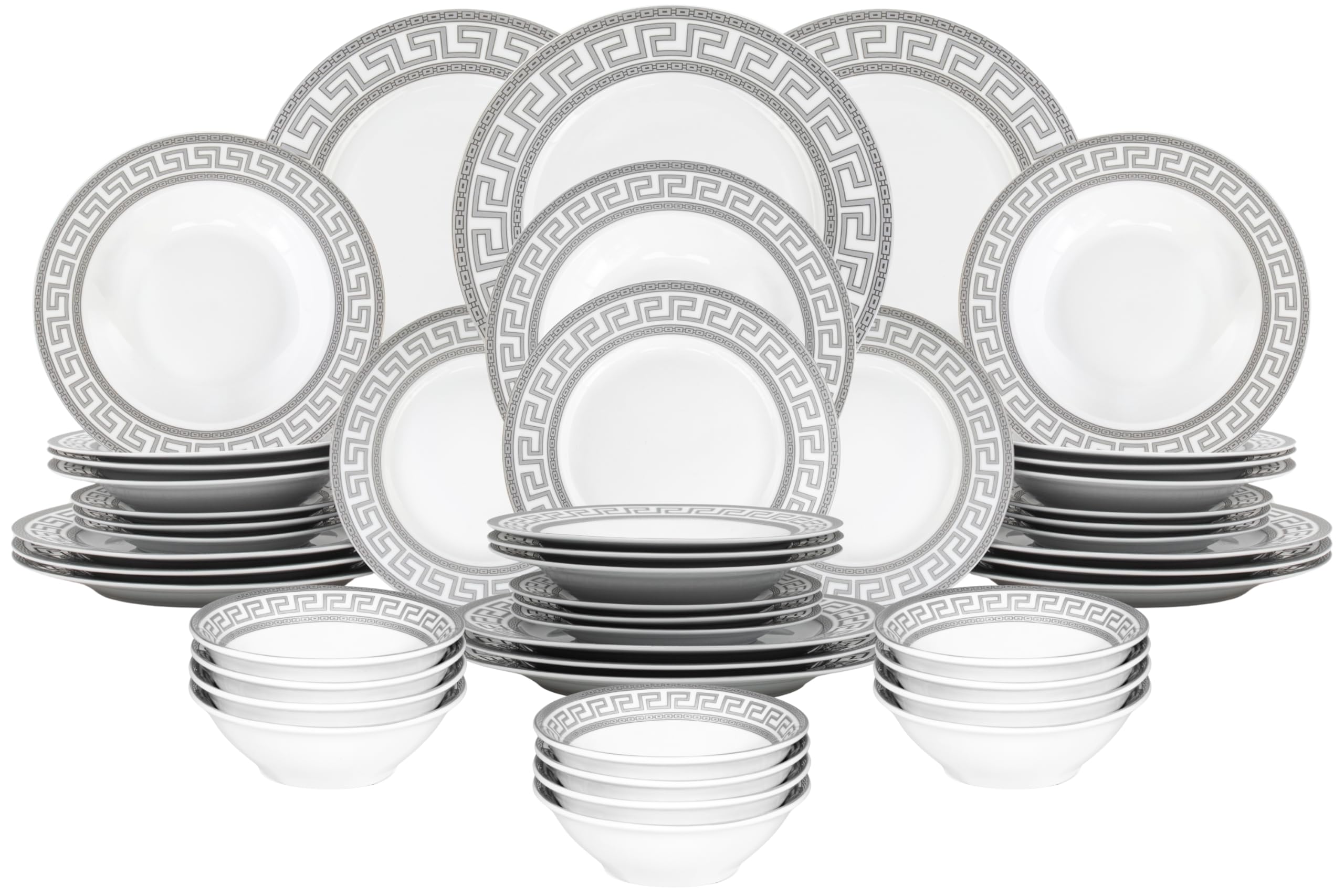48 Piece Vintage Dinnerware Sets - Service for 12 Porcelain Plates, Bowls - White and Gold Design Dishware for Kitchen Table, Everyday Dining or Formal Use