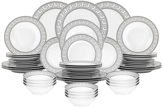 48 Piece Vintage Dinnerware Sets - Service for 12 Porcelain Plates, Bowls - White and Gold Design Dishware for Kitchen Table, Everyday Dining or Formal Use