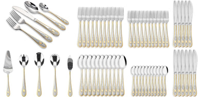 20 Piece Flatware Set - Gold Trim Handles - Stainless Steel 18/10 Silverware - Complete Cutlery Set for 4 - Home Essentials, Kitchen and Dining, Dishwasher Safe - For All Occasions (65 Piece, Amalfi)