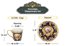 Royalty Porcelain Dinnerware Set - 16 Piece Dish Set for 4 - Luxurious Hand-Painted Ceramic - Gorgeous Premium Kitchen Dishes, Porcelain Dinnerware Sets, Classic Kitchen Set (Blue and Gold)