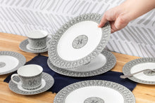 Dinnerware Set for 6-44 Piece Porcelain Dishes - Gorgeous White and Silver Intricate Geometric Mosaic Design - Premium Kitchen Set - For Everyday Use and Formal Occasions (44 Piece Set)