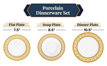 Luxurious 12 Piece Dish Set - Dinnerware Set Service for 4 - Gold Greek Key Inspired Design - Gorgeous Porcelain Plates, Kitchen Set - For Every Day Use or Formal Occasions (Meander Gold 12DIN)