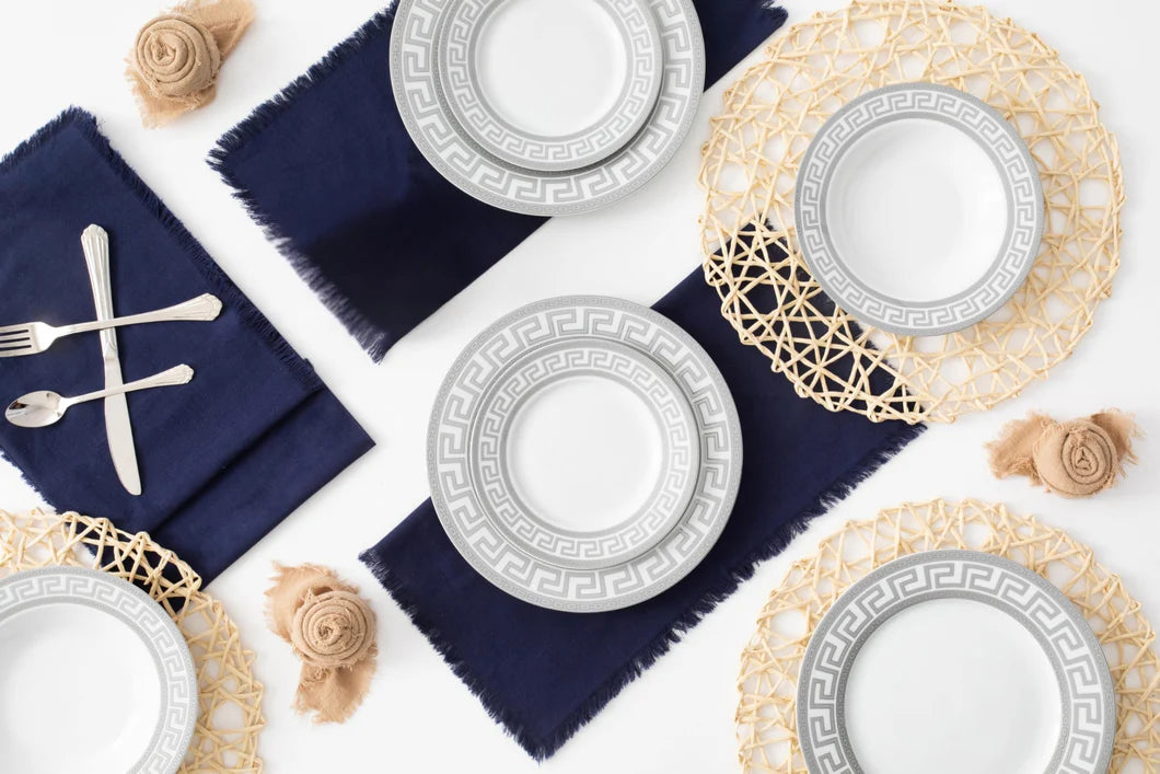 Dinnerware Set for 8 - 49 Piece White Dish - Vintage Porcelain - Plates, Bowls, Cups and Saucers - Luxurious Tableware, Chip Resistant