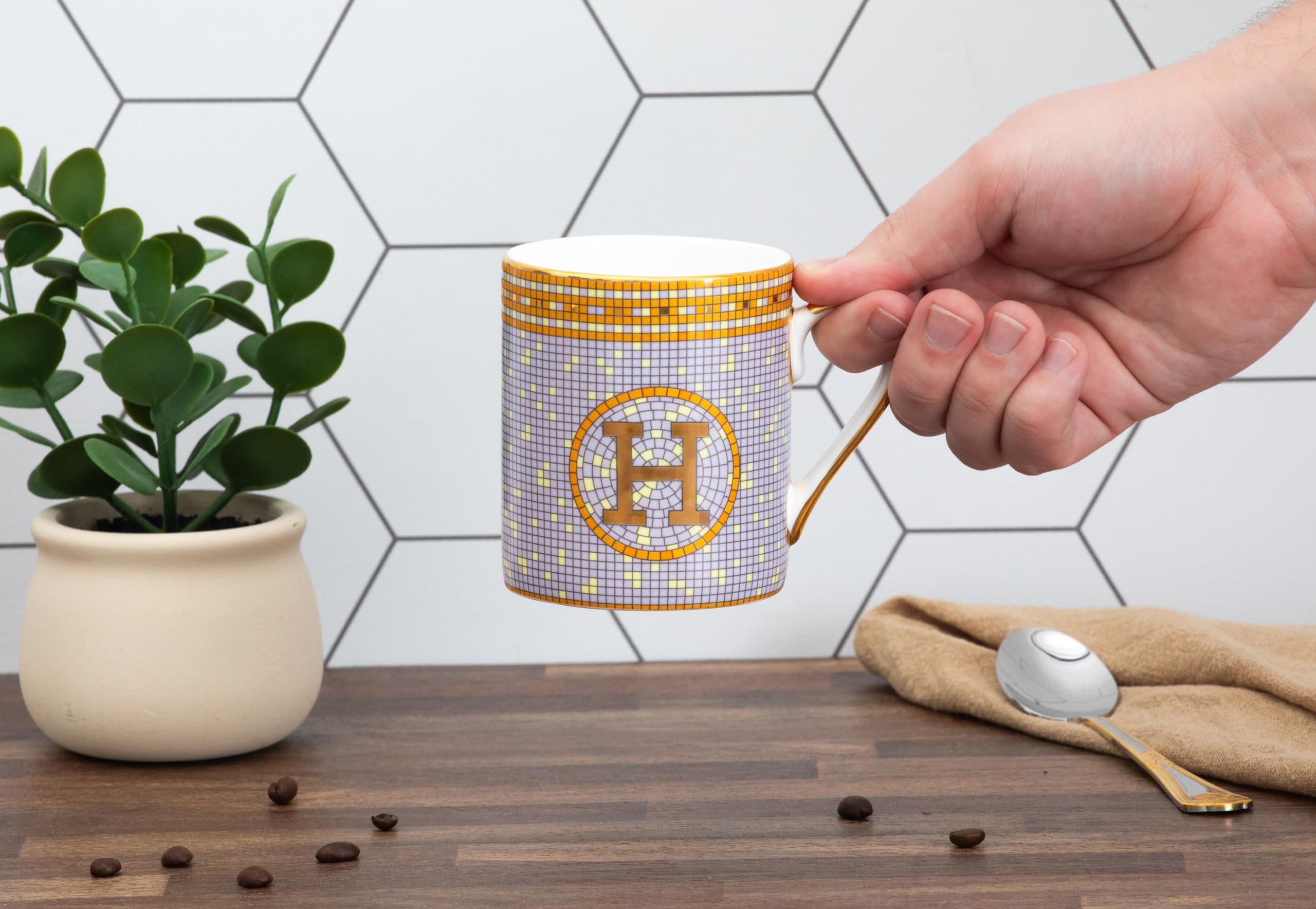 Coffee Mugs Set of 2 - Bone China Mugs with Mosaic Pattern Fancy Mugs for Coffee, Tea, or Drinking 10 Oz for Daily use, a Gift or all Occasions