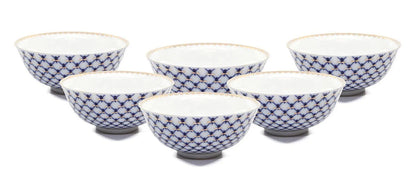 SET of 6 Lomonosov Porcelain Piala 4" Tea Cup Set, Russian Cobalt Blue Net