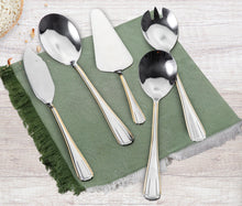 5 Piece Hostess Set - Serving Utensil Set - 18/10 Stainless Steel Silverware - Luxurious Handle with Gold Detailing - Elegant Silver and Gold Flatware Hostess Serveware (Verona)