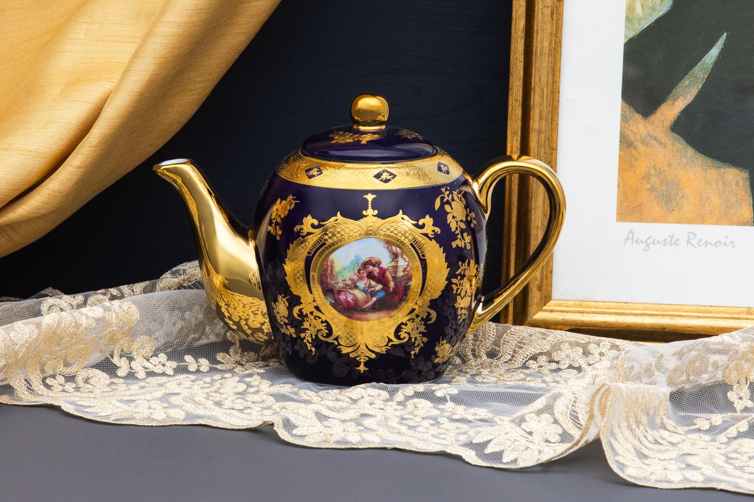 Top-down view of Royalty Porcelain 30 oz teapot showcasing the full hand-painted surface pattern